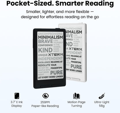 XTEINK X3 3.7" Pocket E-Ink eBook Reader, Mist Gray