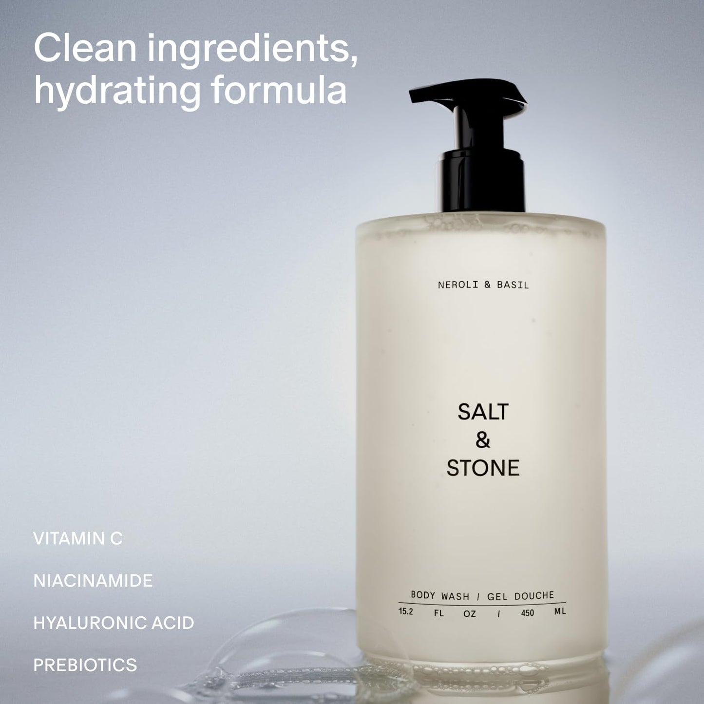 Salt & Stone Body Wash for Women & Men, Bergamot & Hinoki 15.2 fl oz