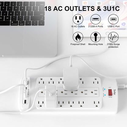 Yintar 6Ft Surge Protector Power Strip with 8 Outlets and 4 USB Ports