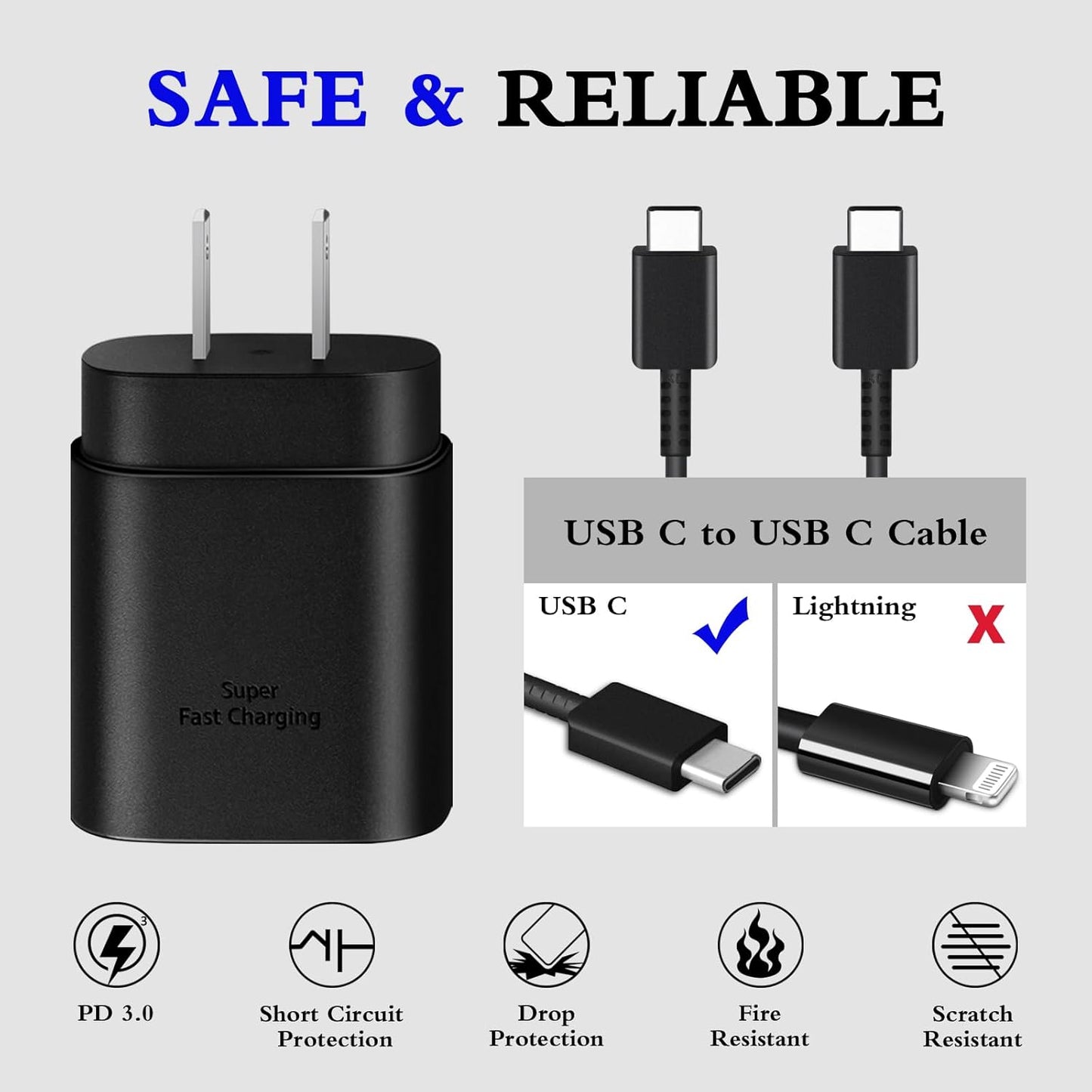 GUUSMART Type C Charger 2-Pack 25W Long 6ft USB C Charger Cable
