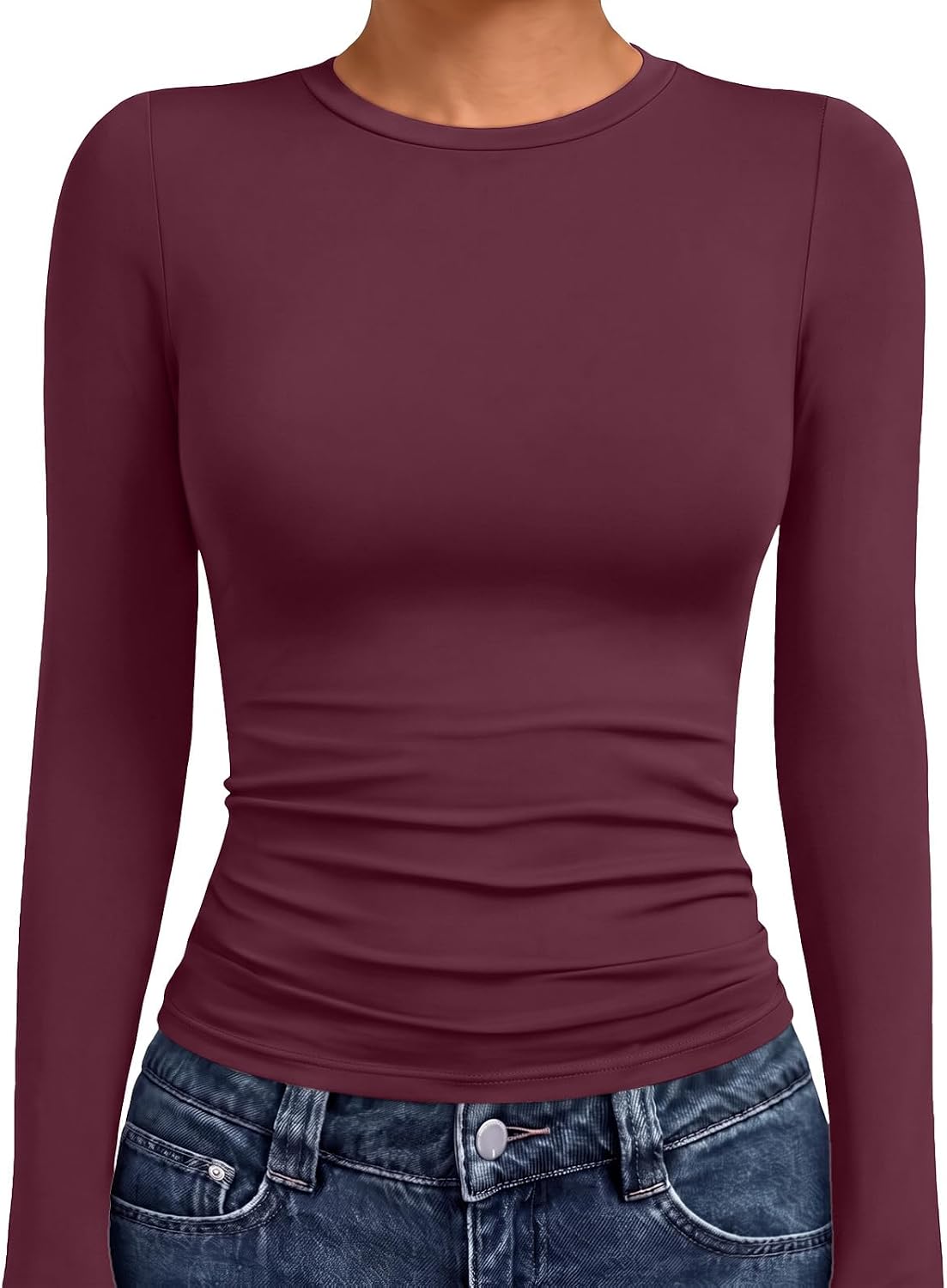 AUTOMET Womens Crew Neck Long Sleeve Shirts Compression Underscrubs Tops