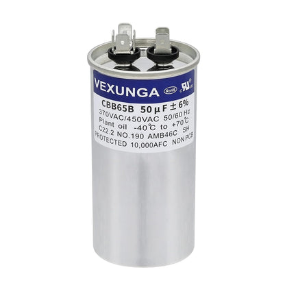 VEXUNGA 5uF 370/440VAC 50/60Hz CBB65 CBB65A Oval Run Start Capacitor 5 MFD 370V/440V Air Conditioner Capacitors for AC Unit Fan Motor Start or Pool Pump or Air Condenser Straight Cool
