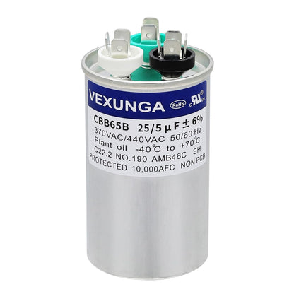 VEXUNGA 5uF 370/440VAC 50/60Hz CBB65 CBB65A Oval Run Start Capacitor 5 MFD 370V/440V Air Conditioner Capacitors for AC Unit Fan Motor Start or Pool Pump or Air Condenser Straight Cool