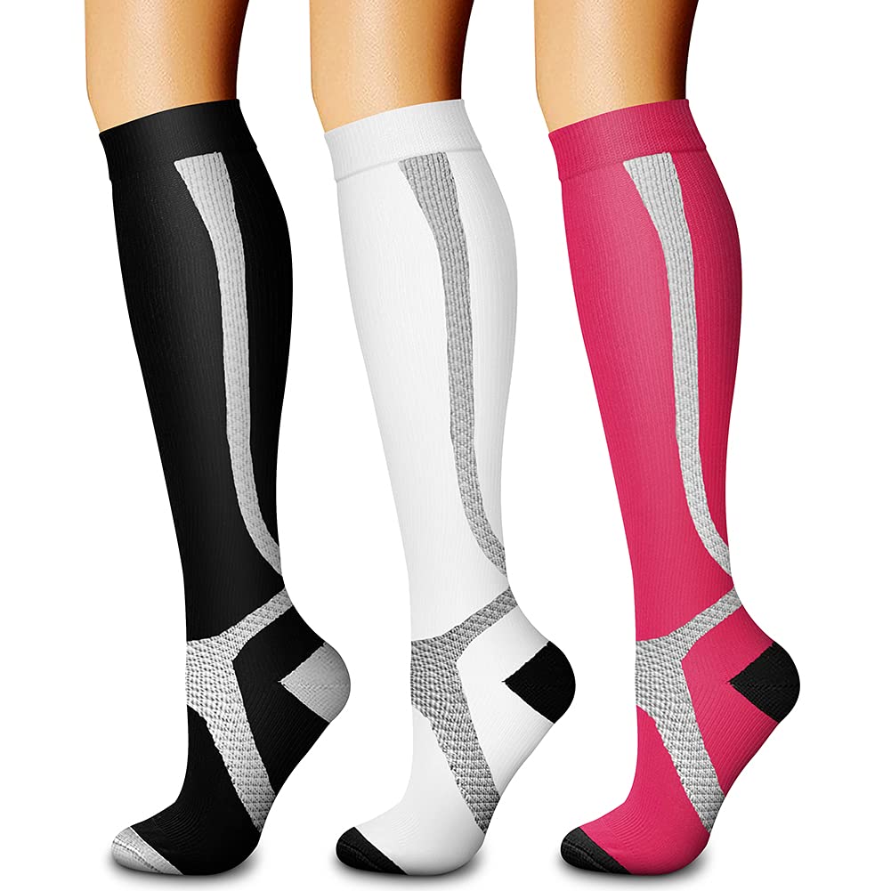 CHARMKING Compression Socks for Women & Men Circulation (3 Pairs) 15-20 mmHg is Best Support for Athletic Running Cycling