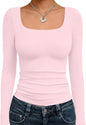 Trendy Queen Womens Square Neck Long Sleeve Shirts Double Lined Fall Tops