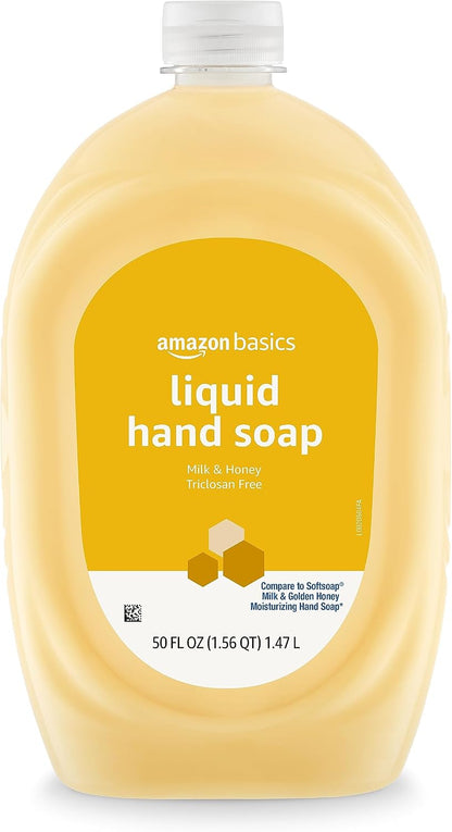Amazon Basics Liquid Hand Soap Refill, Milk and Honey Scent, Triclosan-Free, pH Balanced, Dermatologist Tested, 50 Fluid Ounces, 2-Pack (Previously Solimo)