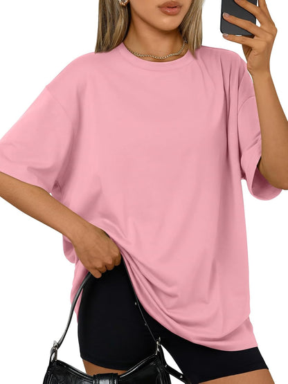 Trendy Queen Womens Oversized T-Shirts Short Sleeve Crew Neck Summer Tops