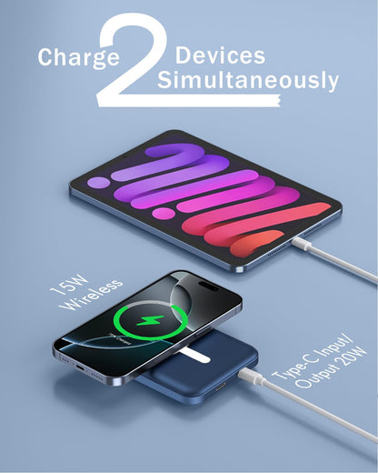 podoru for MagSafe Power Bank 5000mAh, Ultra-Slim Magnetic Portable Charger