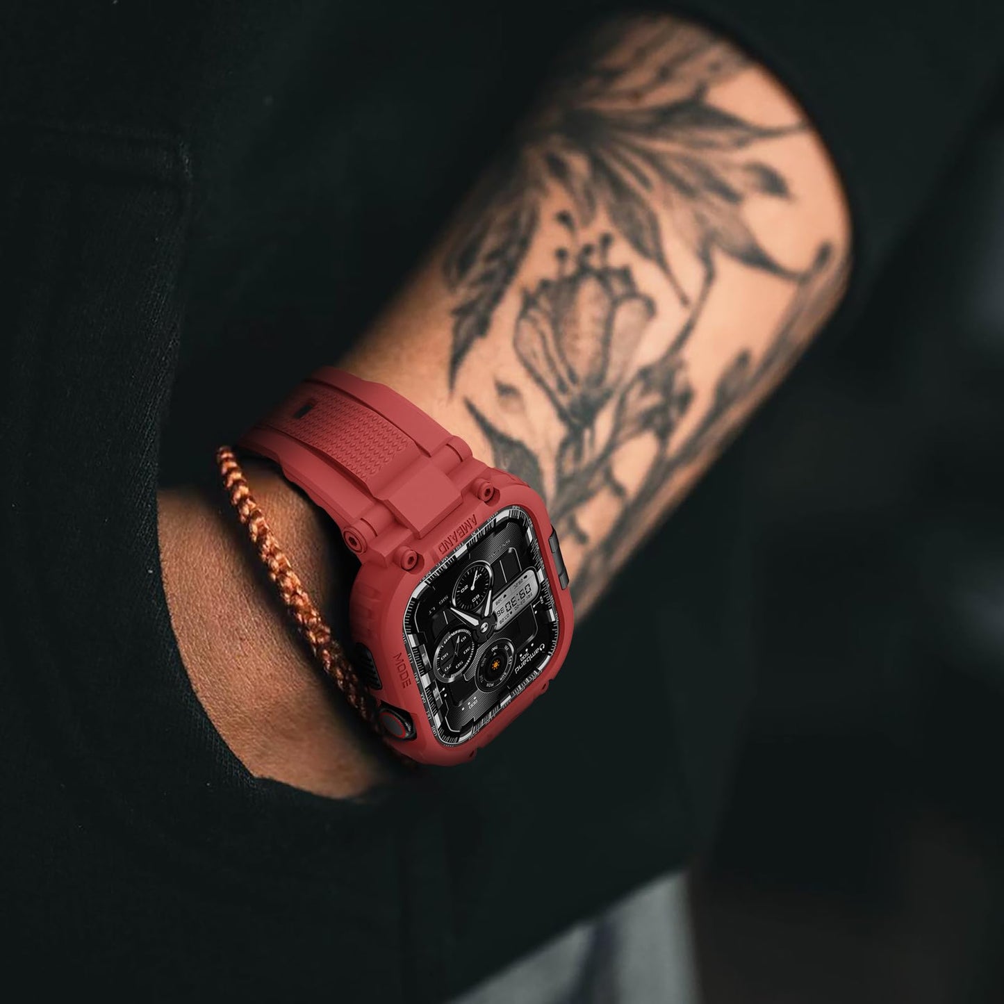 amBand Bands Compatible with Apple Watch 9/8/7/6/5/4 & SE 3/2/1 45mm/44mm Case for Men, M1 Sport Series Rugged Case Protective Cover for iWatch SE3/SE2/6/SE/5/4 44/45 mm Men Black
