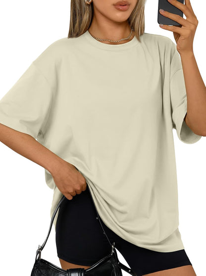 Trendy Queen Womens Oversized T-Shirts Short Sleeve Crew Neck Summer Tops