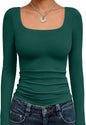 Trendy Queen Womens Square Neck Long Sleeve Shirts Double Lined Fall Tops
