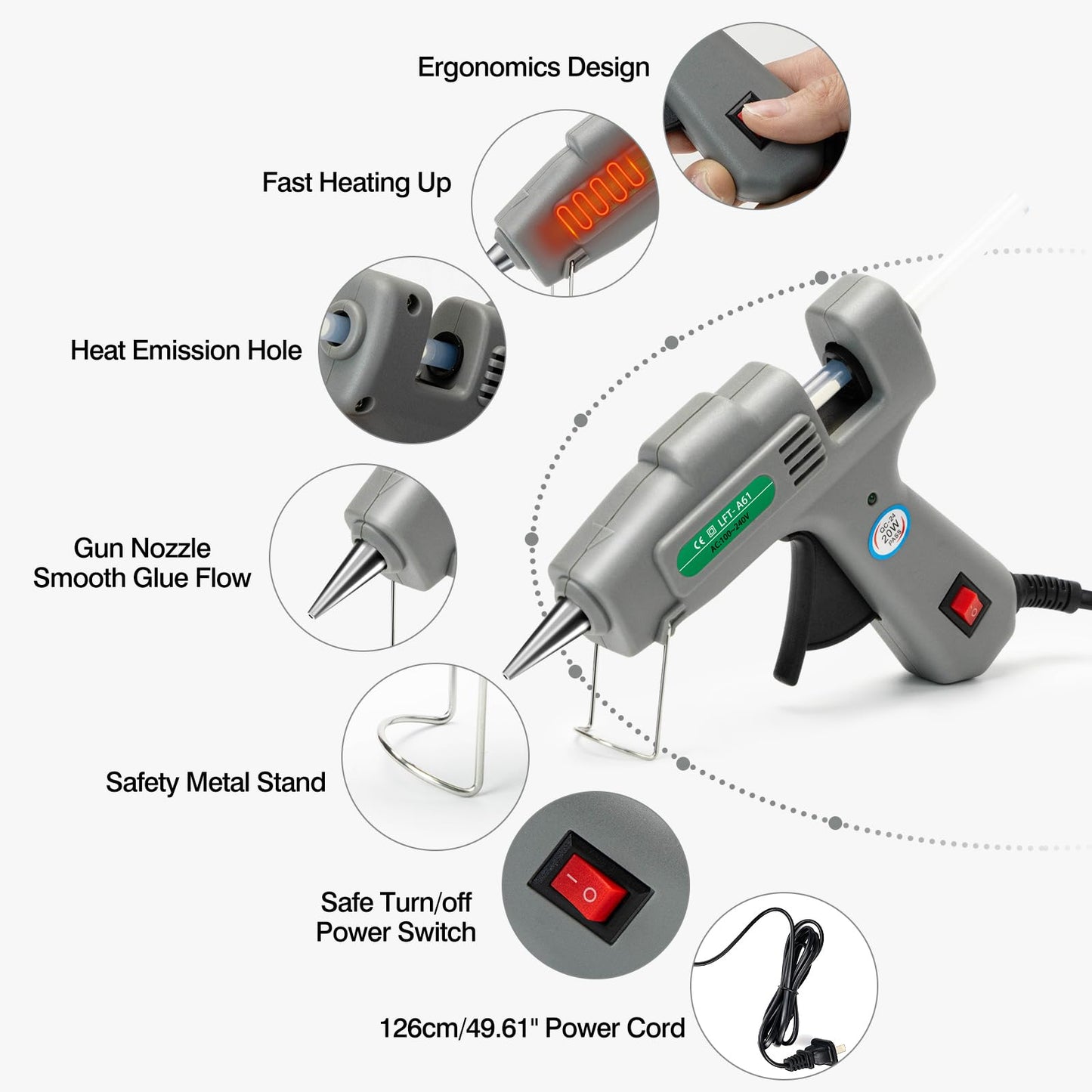 SHJADE Hot Glue Gun with 30 Glue Sticks, 20W Mini Hot Melt Gun Kit(White)