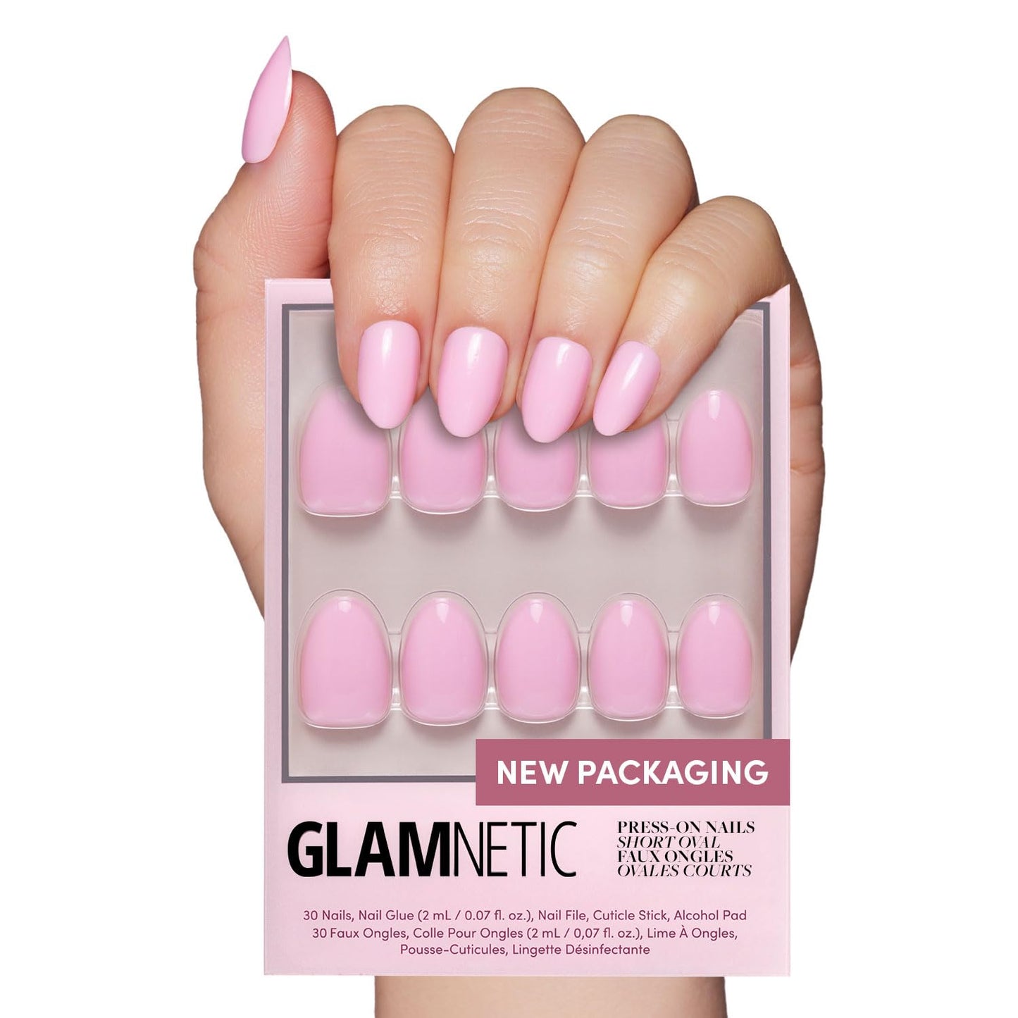 Glamnetic Press On Nails - Short Almond, Glossy Fake Nails 24 Pc Full Kit