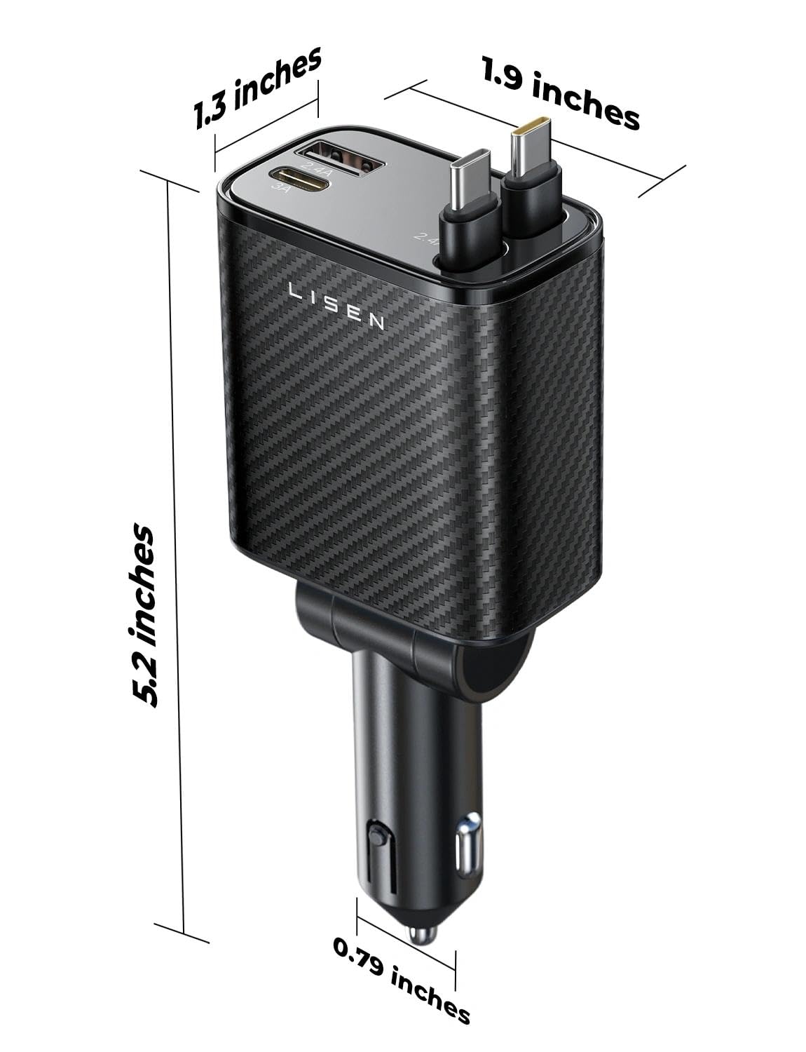 LISEN 72W Retractable Car Charger Ultra-Compact USBC Fast Car Charger