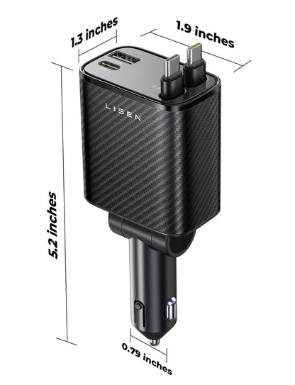 LISEN 72W Retractable Car Charger Ultra-Compact USBC Fast Car Charger