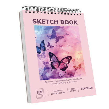 Soucolor Sketch Book 9" x 12", 100 Sheets Kids Art Sketchbook Drawing Pad