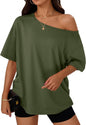 Trendy Queen Womens Off the Shoulder Tops Oversized Summer T-Shirts 2026