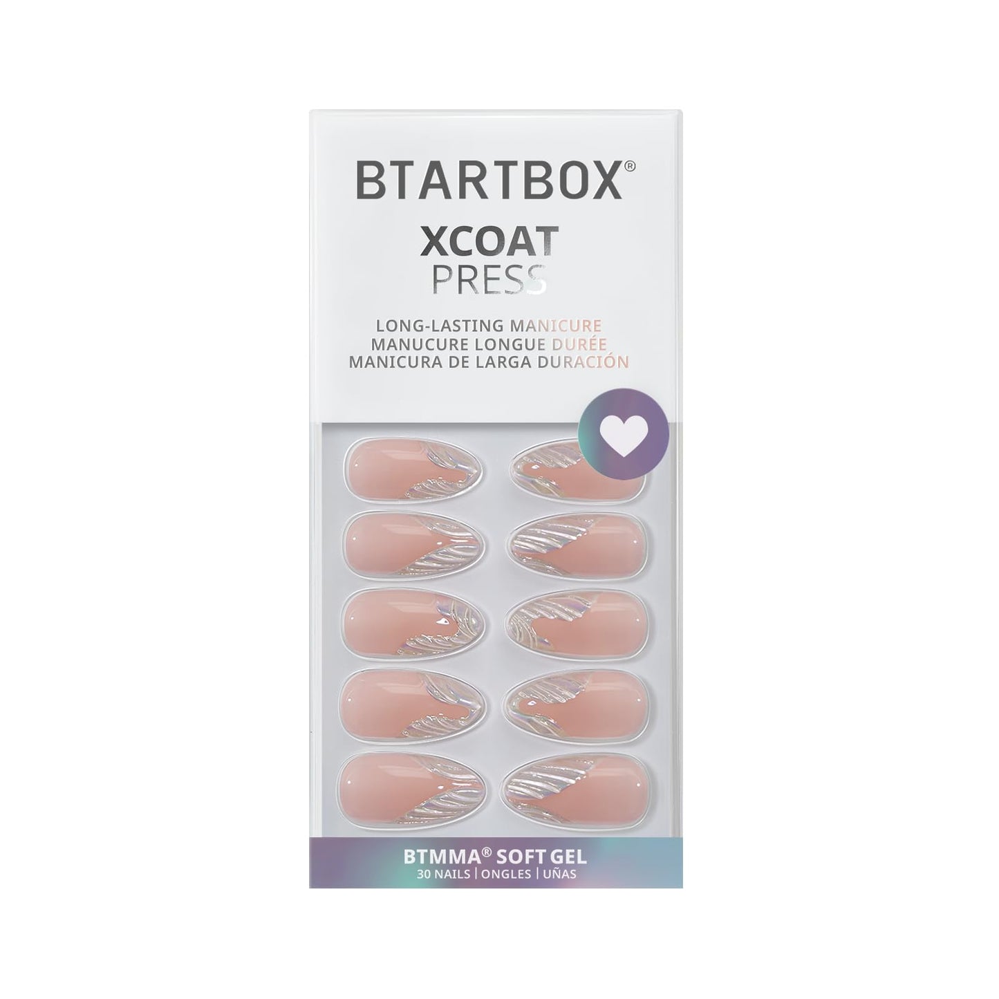 BTArtbox Press On Nails, Cream Puff, Short Almond, Ombre Off White, 32Ct