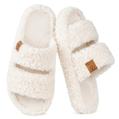 EverFoams Womens Fuzzy Open-toe Slippers Memory Foam Indoor House Shoes