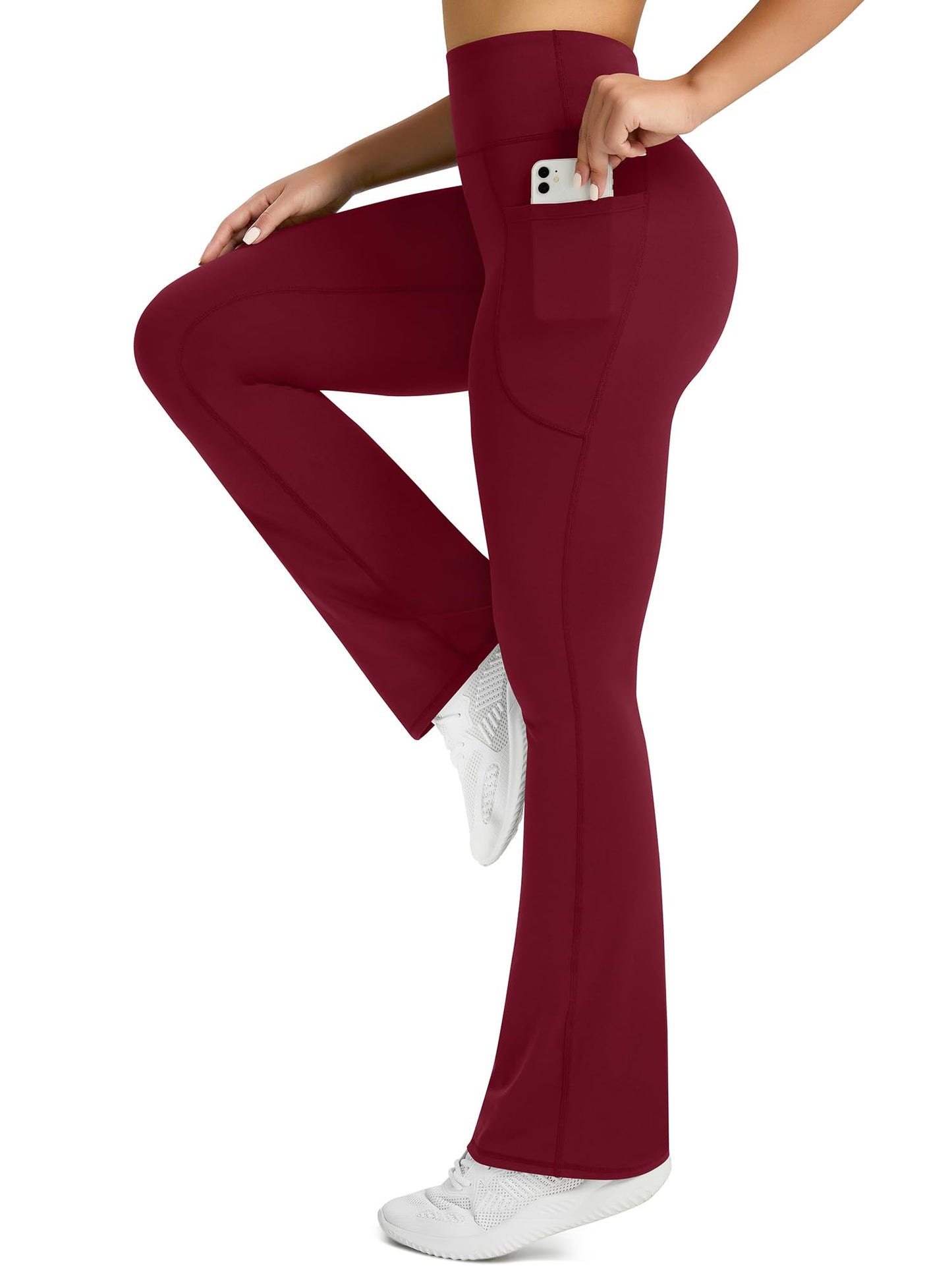 Womens Flared Yoga Pants with Pockets, High Waisted Flare Leggings Bell Bottom Bootcut Yoga Dress Pants