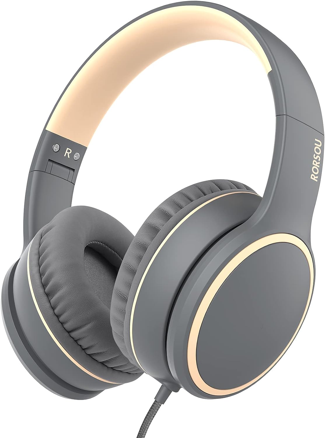 R10 Over-Ear Headphones with Microphone, Lightweight Folding Stereo Bass Headset with 1.5M No-Tangle Cord, Portable Wired Headphones for Smartphone Tablet Computer MP3 / 4 (Grey)