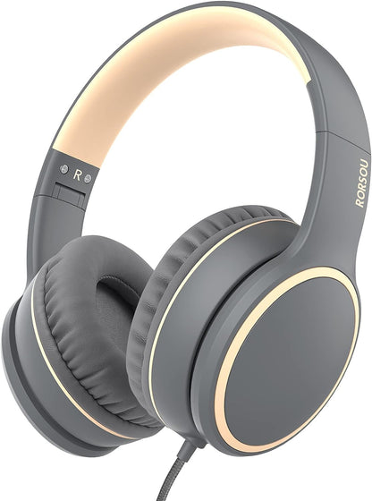 R10 Over-Ear Headphones with Microphone, Lightweight Folding Stereo Bass Headset with 1.5M No-Tangle Cord, Portable Wired Headphones for Smartphone Tablet Computer MP3 / 4 (Grey)