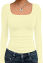 Trendy Queen Womens Square Neck Long Sleeve Shirts Double Lined Fall Tops