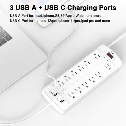 Yintar 6Ft Surge Protector Power Strip with 8 Outlets and 4 USB Ports