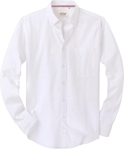 Alimens & Gentle Mens Solid Oxford Shirt Long Sleeve Dress Shirt Work Casual Button Down Shirts with Pocket