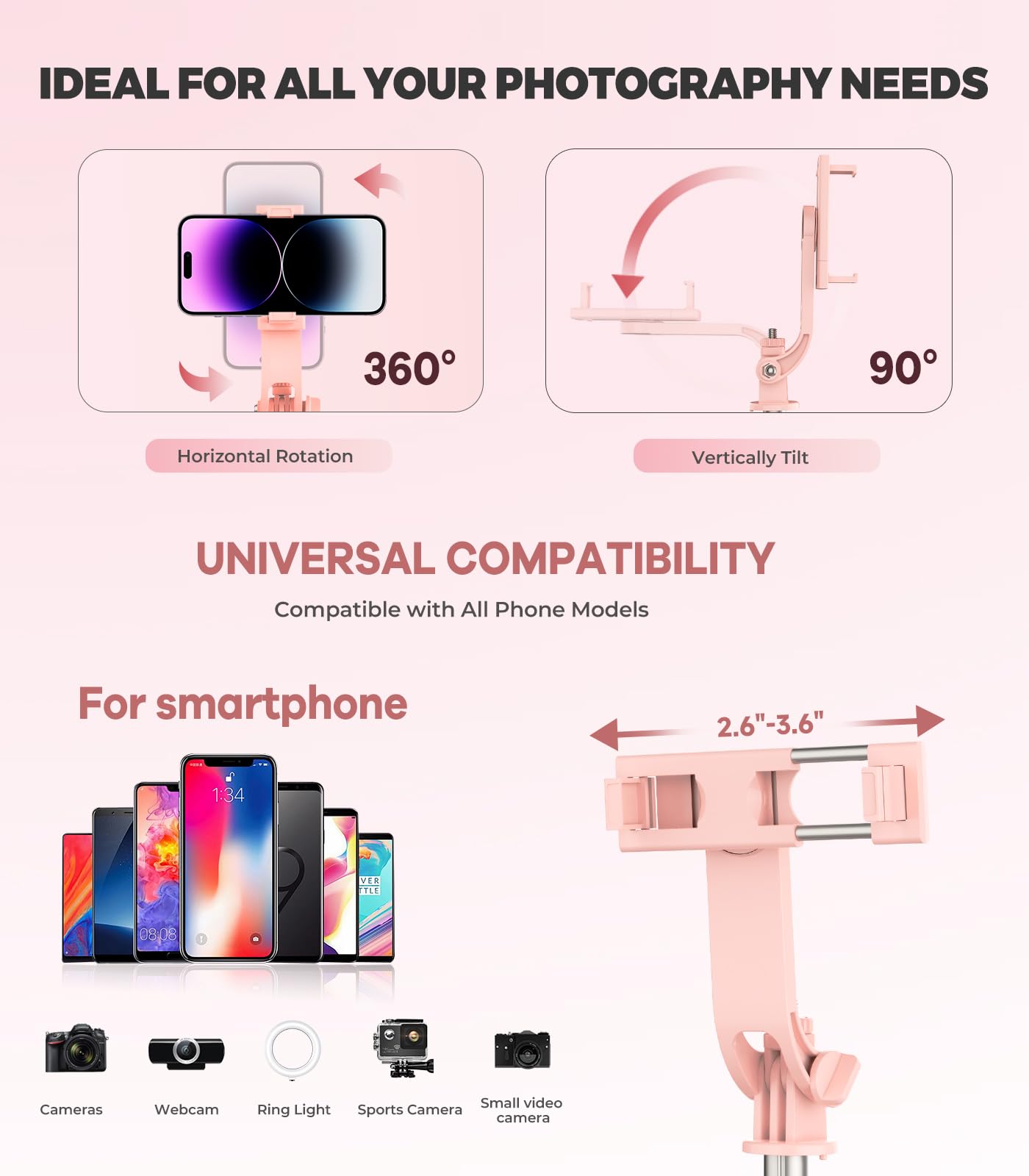 71” Phone Tripod & Selfie Stick, Portable All in One Extendable Cell Phone Tripod Stand, with Wireless Remote Control for iPhone/Samsung/Android/Camera