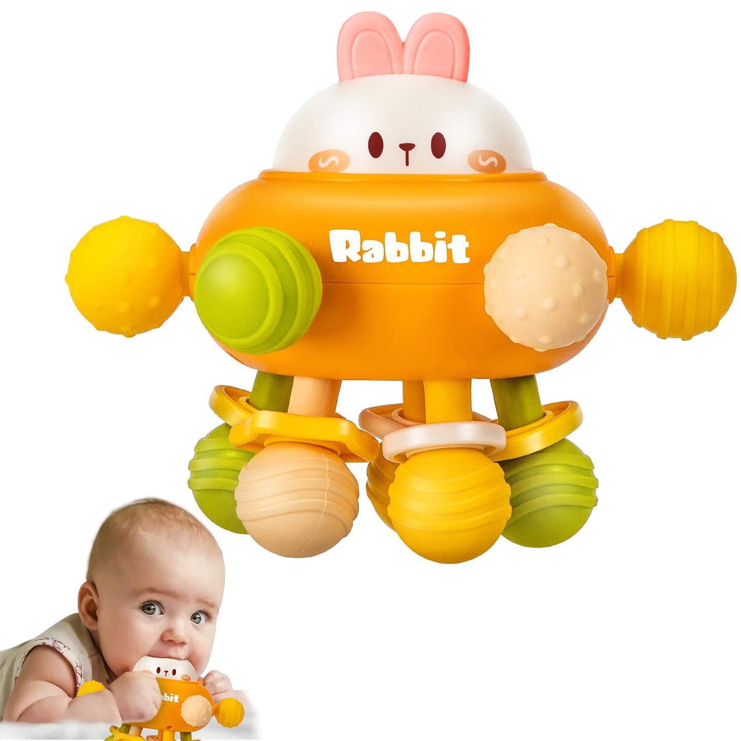 Baby Montessori Sensory Teething Toy 0-6 6-12 Months, Teether Ball & Rattle