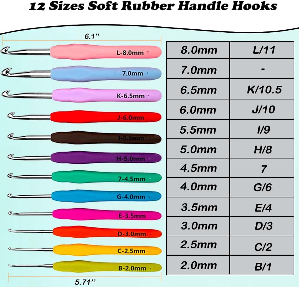 Yarniss Crochet Hooks,14 Size Ergonomic Crochet Hooks Set 2mm(B)-10mm(N)