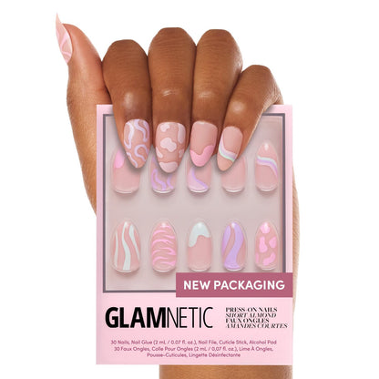 Glamnetic Press On Nails - Short Almond, Glossy Fake Nails 24 Pc Full Kit