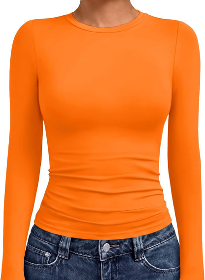 AUTOMET Womens Crew Neck Long Sleeve Shirts Compression Underscrubs Tops