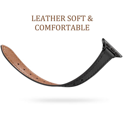 Charlam Slim Leather Band Compatible with Apple Watch Bands for Women 40mm 38mm 41mm 42mm 44mm 45mm 46mm, Top Grain Genuine Leather Strap Thin Wristband for iWatch Series 11 10 SE 9 8 7 6 5 4 3 2 1