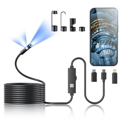 Kinpthy Endoscope Camera with Light,1920P HD Borescope Tools with 8 Adjustable LED Lights, Endoscope with Semi-Rigid Snake Camera, Inspection Borescope for iOS and Android-16.4ft Single Lens