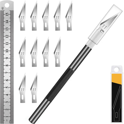 DIYSELF Exacto Knife Set with 10 Extra #11 Blades, 6-Inch Metal Ruler, Pink