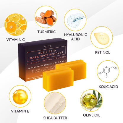VALITIC Kojic Acid Dark Spot Remover Soap Bars, Turmeric Bar Soaps 2 Pack