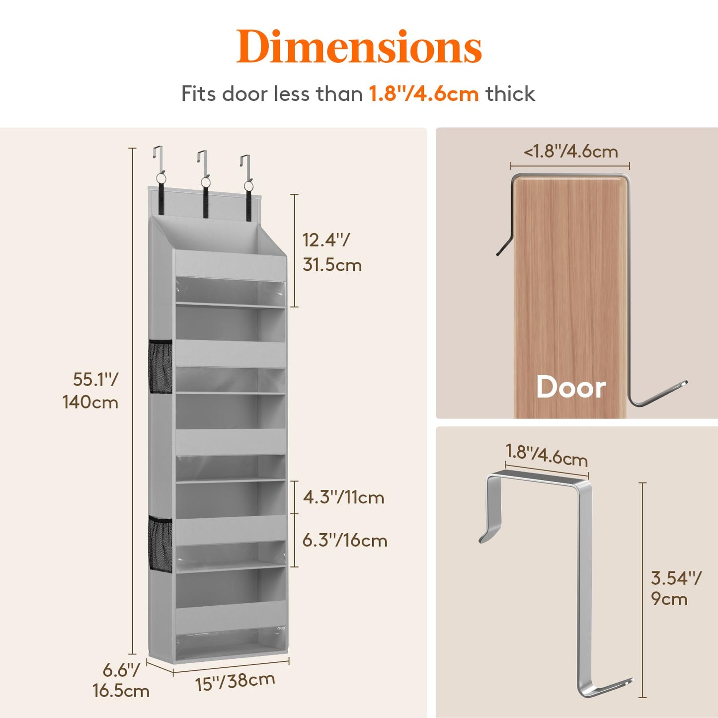 Lifewit 1 Pack Over the Door Organizer, 5 Section Hanging Storage, Beige