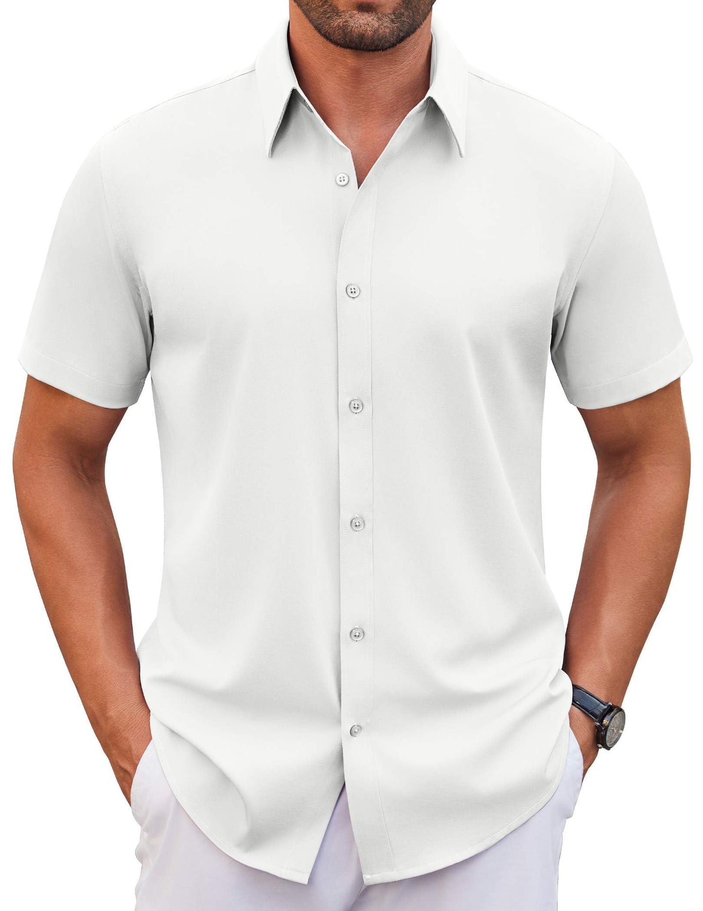 COOFANDY Men's Stretch Dress Shirts Short Sleeve Wrinkle Free Casual Button Down Shirts