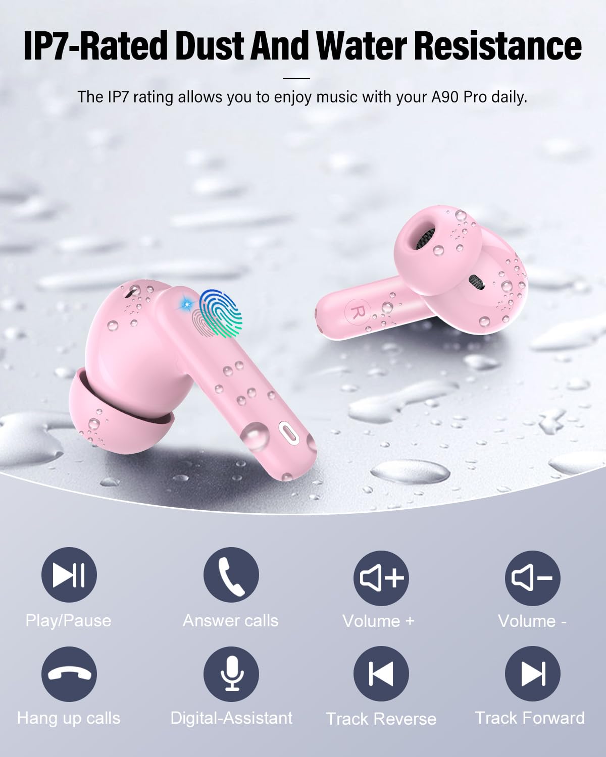 Wireless Earbuds, Bluetooth 5.4 Headphones Bass Stereo/Clear Calls, Black