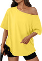 Trendy Queen Womens Off the Shoulder Tops Oversized Summer T-Shirts 2026