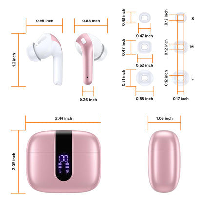 TAGRY Bluetooth Headphones True Wireless Earbuds 60H Playback LED Power Display Earphones with Wireless Charging Case IPX5 Waterproof in-Ear Ear buds with Mic for TV Smart Phone Laptop Computer Sports