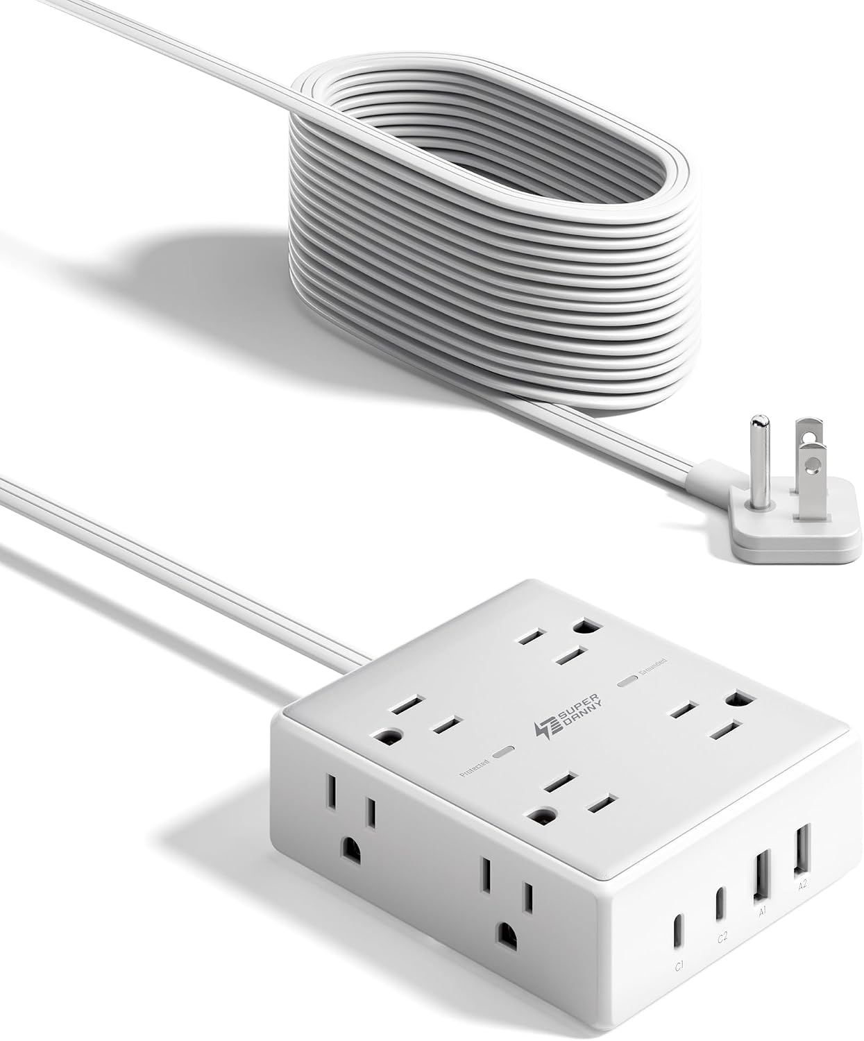 SUPERDANNY Extension Cord,Flat Plug Surge Protector Power Strip,6Ft