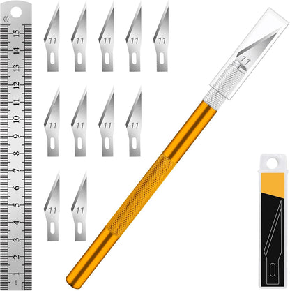 DIYSELF Exacto Knife Set with 10 Extra #11 Blades, 6-Inch Metal Ruler, Pink