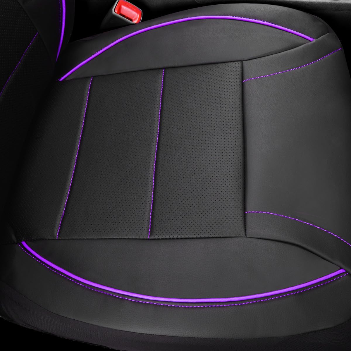 CAR PASS Universal FIT Piping Leather Car Seat Cover, for suvs,Van,Trucks,Airbag Compatible,Inside Zipper Design and Reserved Opening Holes (Full Set, Black and Red)