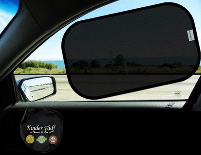 Car Window Shades - Certified 99.79% UVA & 99.95% UVB sun protection. Award winning car sun shade for side windows. 4 Pack (2 Transparency options) 20" x 12" -window shade for car baby by Kinder Fluff