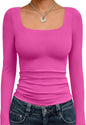 Trendy Queen Womens Square Neck Long Sleeve Shirts Double Lined Fall Tops
