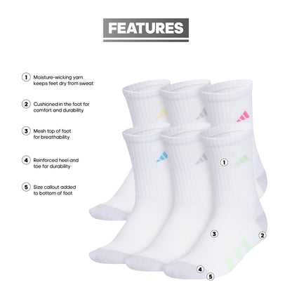 adidas Kids Athletic Cushioned 6-Pack Crew (Little Kid/Big Kid/Adult)