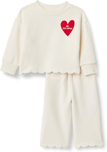 Amazon Essentials x Sofia Grainge Toddlers and Baby Girls' French Terry Sweatshirt Pant and Top Set